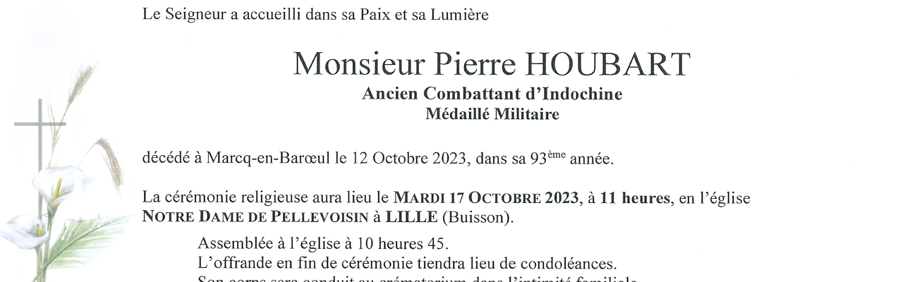 Décès de Pierre HOUBART de la 31ème promotion